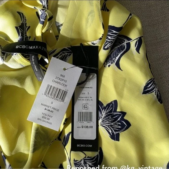 BCBG MAX AZRIA NWT Yellow BlCk Floral Printed Silky Tank Top Camisole SZ S - Picture 5 of 5